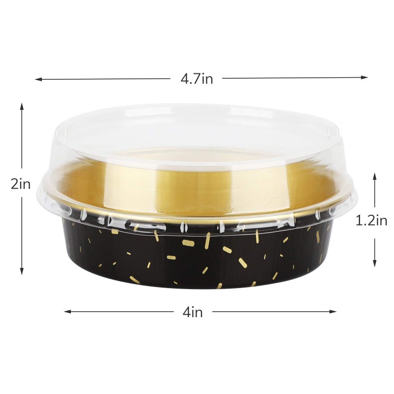 Beasea Mini Aluminum Pie Pans, 50 Pack with Lids, 8 Oz Black Gold Cartoon Tart Pans for Pie, Tart, Quiche - Image 2